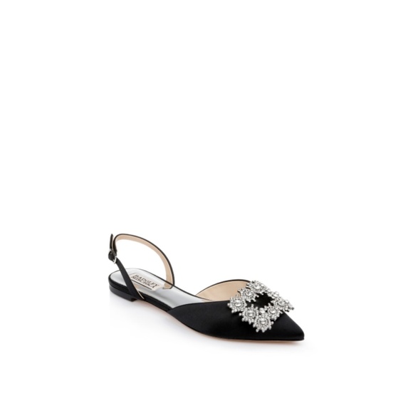 Badgley Mischka Brand Saga Crystal Buckle Pointed Toe Flat - Picture 2 of 7